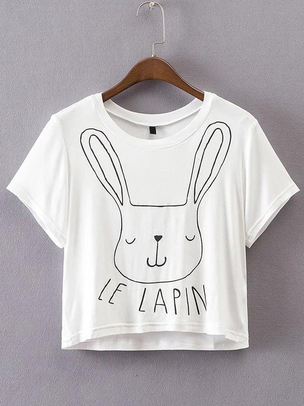 Romwe Rabbit Print Cute Tee
