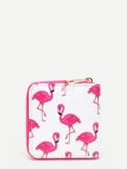 Romwe Flamingo Print Zip Around Pu Wallet