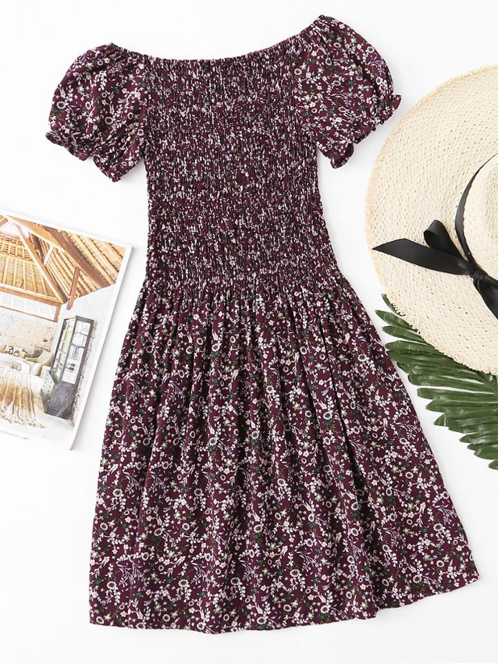 Romwe Calico Print Pleated Dress
