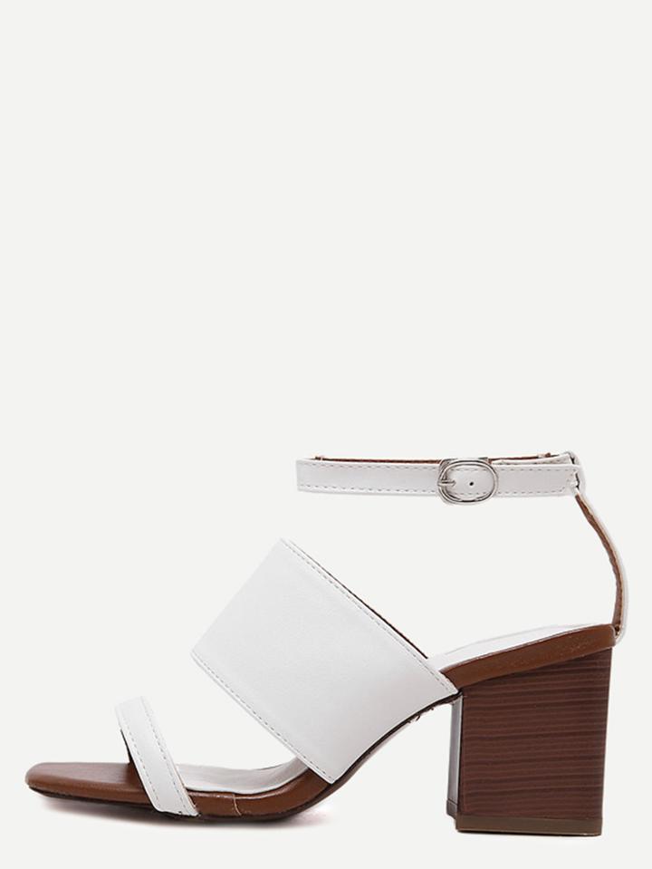 Romwe White Open Toe Ankle Strap Chunky Sandals
