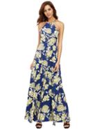 Romwe Multicolor Halter Neck Floral Print Maxi Dress