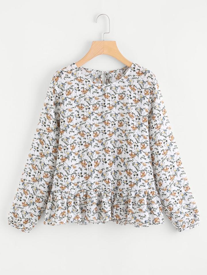Romwe Ruffle Hem Ditsy Top