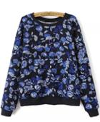 Romwe Blue Floral Chunky Sweatshirt