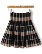 Romwe Black Plaid Pleated Skirt