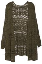 Romwe Hollow Batwing Brown Knitted Cardigan
