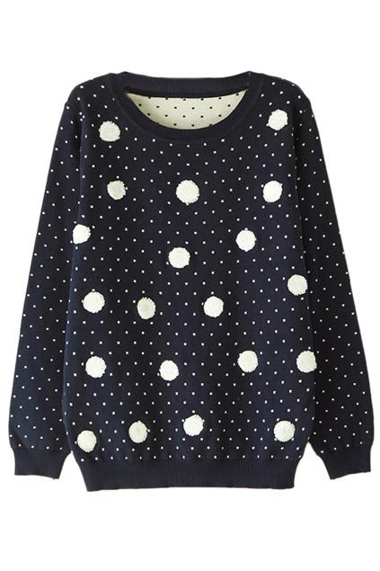 Romwe Polka Dots Blue Jumper