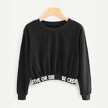 Romwe Letter Tape Hem Sweatshirt