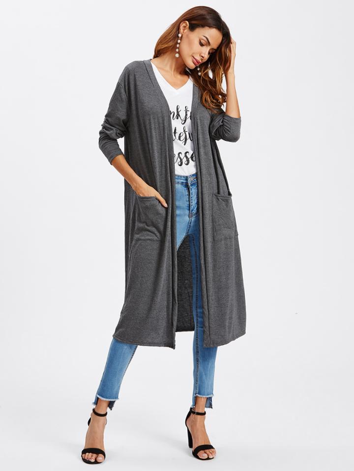 Romwe Button Detail Split Back Marled Knit Cardigan