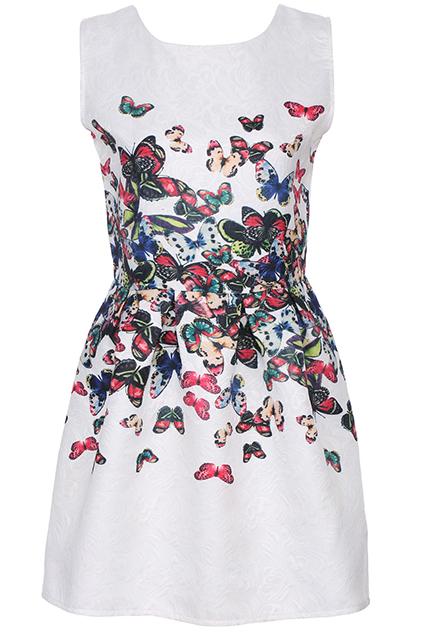 Romwe Watercolor Butterfly Print White Dress