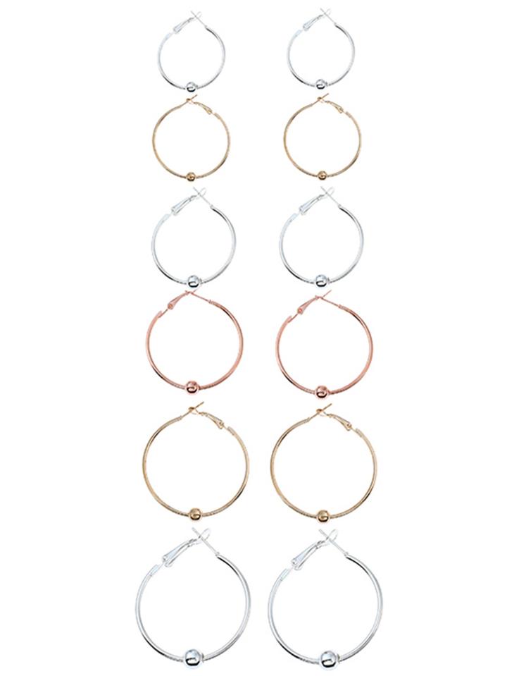 Romwe Mixed Sized Hoop Earring Set 6 Pair