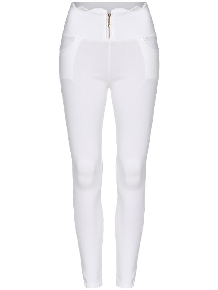 Romwe Zipper Slim White Pant