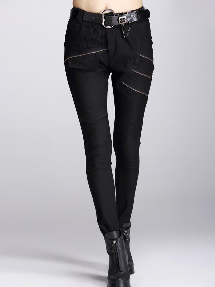 Romwe Zipper Pockets Slim Black Pant