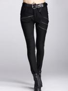 Romwe Zipper Pockets Slim Black Pant