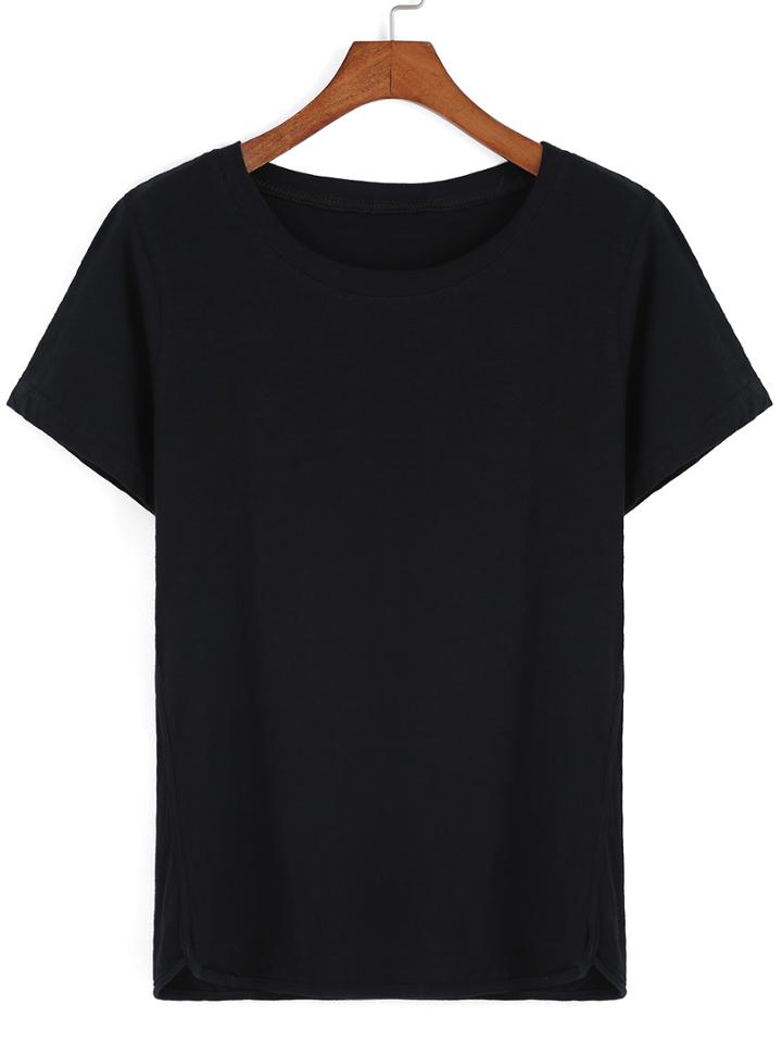 Romwe Short Sleeve Black T-shirt