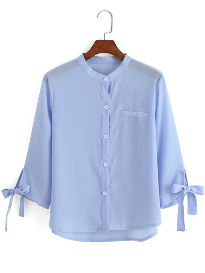 Romwe With Buttons Bow Blouse