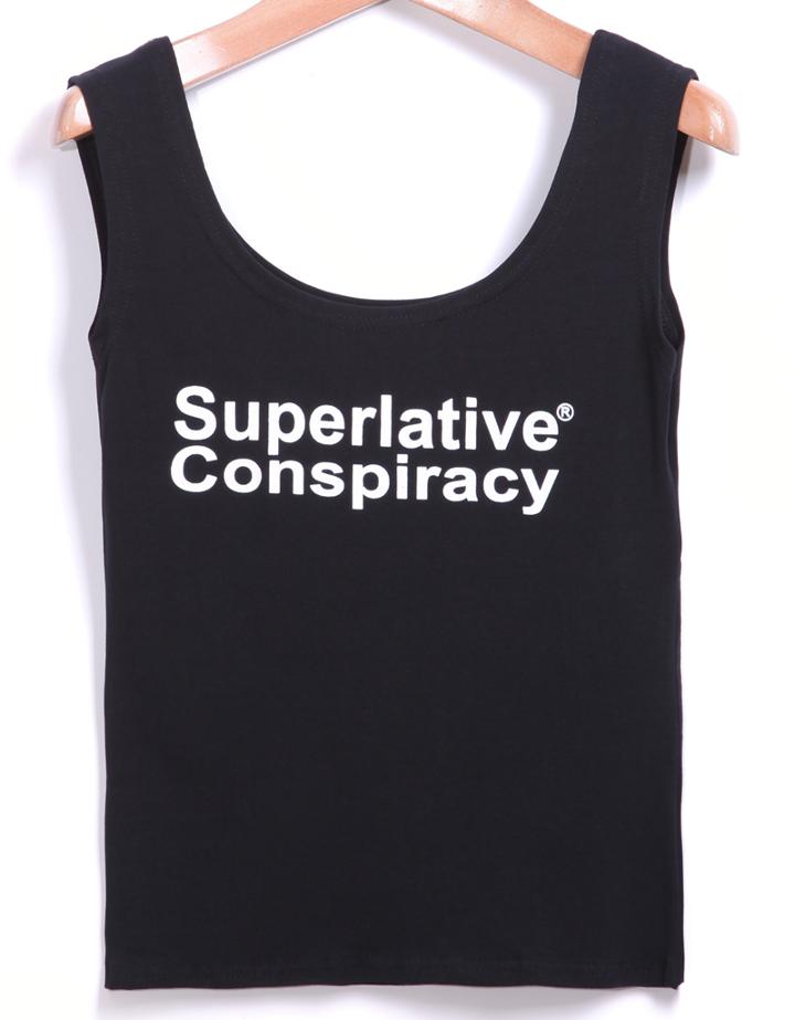 Romwe Scoop Neck Letters Print Slim Black Vest