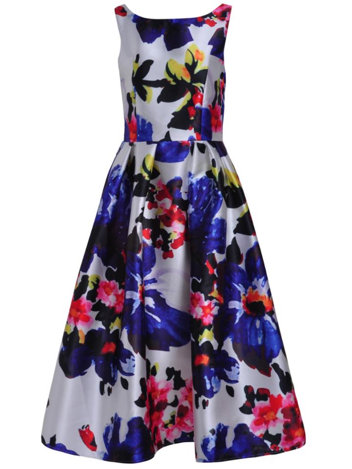 Romwe Round Neck Floral Flare Dress