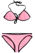 Romwe Halter Contrast Trimming Pink Sexy Bikini
