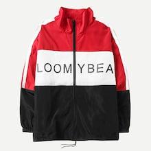 Romwe Guys Cut And Sew Letter Print Jacket