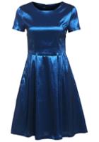 Romwe Slim Pleated Blue Dress