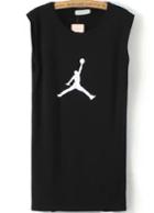 Romwe Slam Dunk Print Black Dress