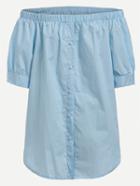 Romwe Off-the-shoulder Buttoned Blouse - Blue