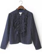 Romwe Flouncing Polka Dot With Buttons Blouse