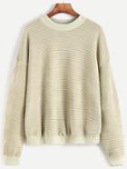 Romwe Light Green Dropped Shoulder Seam Textured Sweatshirt