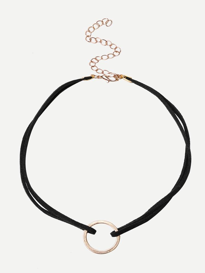 Romwe Black Alloy Ring Choker Necklace