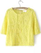 Romwe With Zipper Lace Embroidered Yellow Top