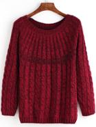 Romwe Women Cable Knit Maroon Sweater