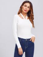 Romwe Halter Neck Solid Fitted Tee