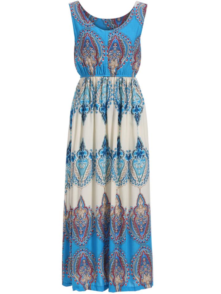 Romwe V Neck Sleeveless Abstract Print Dress