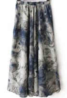 Romwe Elastic Waist Ink Painting Pleated Skirt