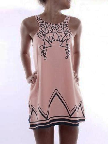 Romwe Pink Geometric Print Shift Dress