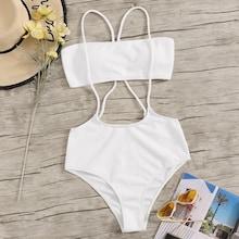Romwe Bandeau Top With Suspender Two Piece Swimwear