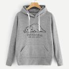 Romwe Letter And Cat Print Hoodie