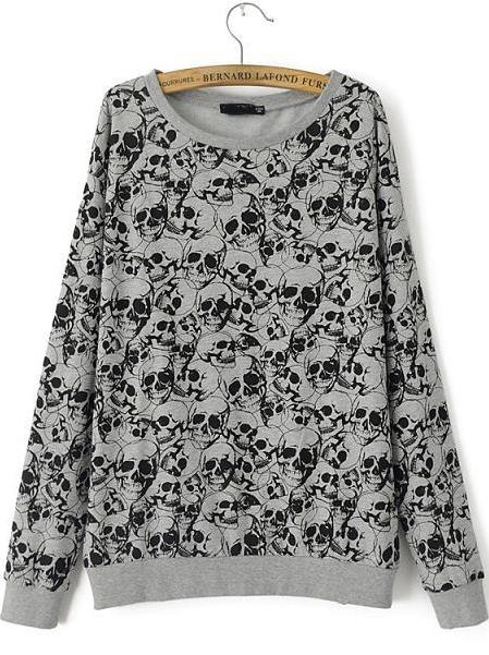 Romwe Skull Print Loose Sweatshirt