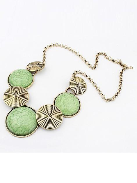Romwe Green Gemstone Metallic Round Necklace