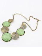 Romwe Green Gemstone Metallic Round Necklace