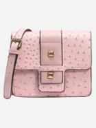 Romwe Pink Faux Ostrich Leather Studded Strap Front Box Bag