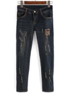 Romwe Ripped Patch Denim Women Pant