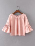 Romwe Bell Sleeve Knot Back Frill Trim Top