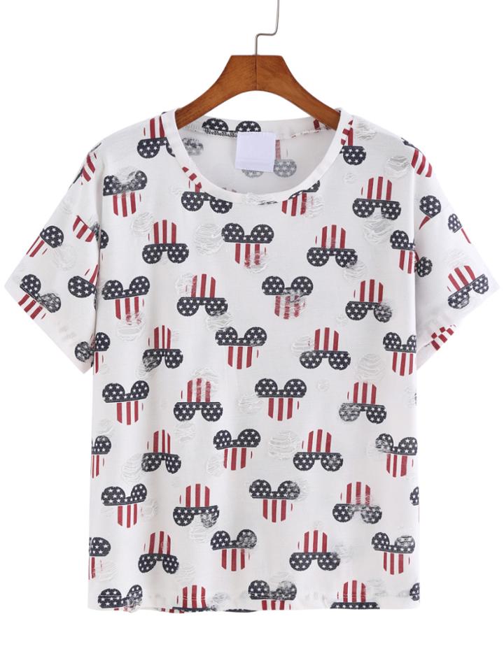 Romwe Mickey Print Loose T-shirt