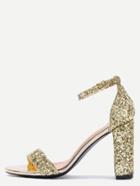 Romwe Glittery Gold Sequin Open Toe Mary Jane Ankle Strap Sandals