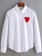 Romwe Heart Embroidered White Blouse