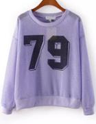 Romwe Purple Long Sleeve 79 Print Hollow Sweatshirt