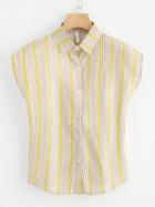 Romwe Single Breasted Striped Cuffed Shirt
