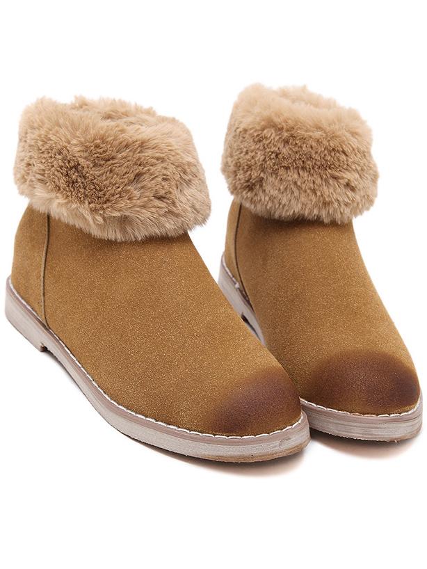 Romwe Chocolate Back Zip Fur Snow Ankle Boots