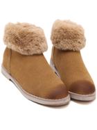Romwe Chocolate Back Zip Fur Snow Ankle Boots